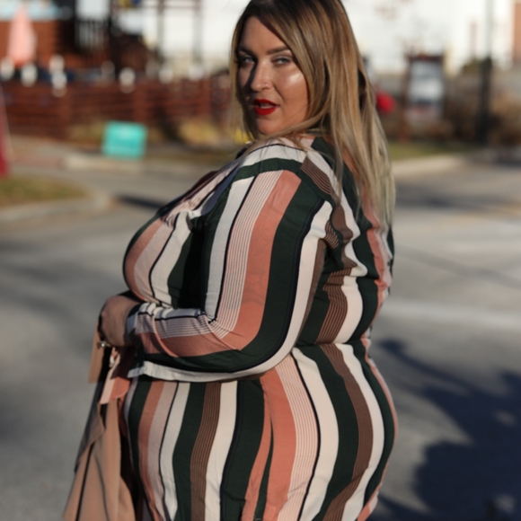 Stripe Me Down in this Plus Size Striped button down dress, Fall Fashion - Picture 3 of 8